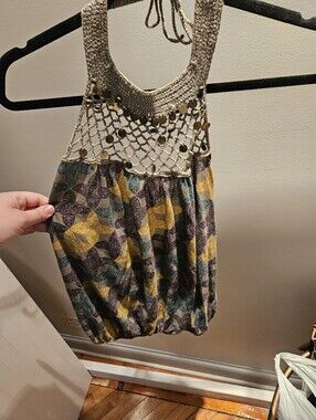 Y2K Decree Crochet Boho Hippie Medallion Tank